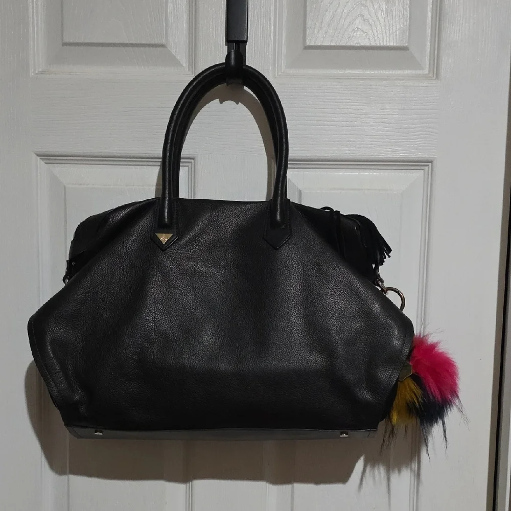 Sam Edelman Black‎ Handbag with Multicolor Pom-Pom.
